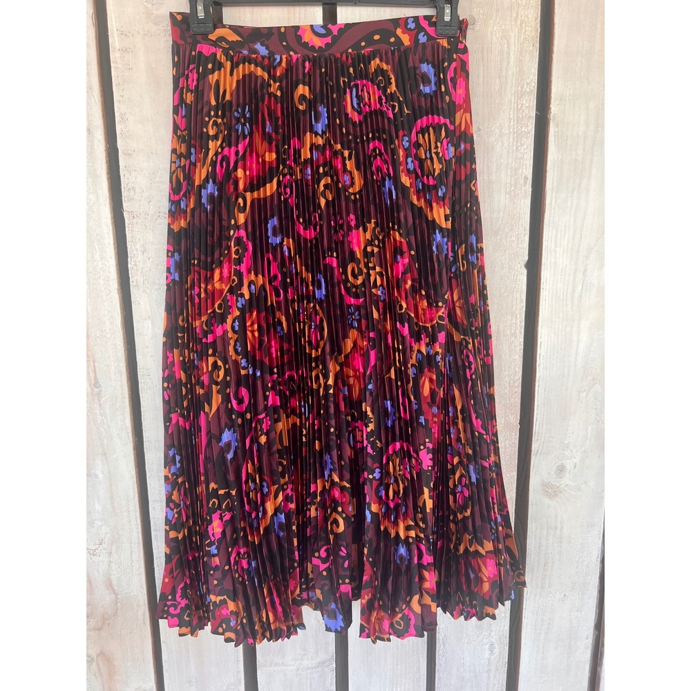 Ann Taylor Pleated Skirt Womens 8 Multicolor Good Paisley Abstract Midi Skirt